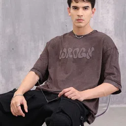 wrogn Men Printed Crew Neck Pure Cotton Brown T-Shirt-picture-13