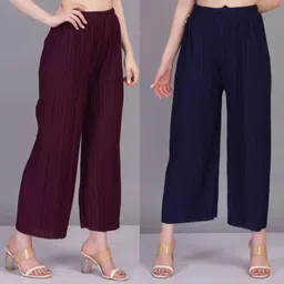 irha Pack of 2 Women Regular Fit Purple, Blue Viscose Rayon Trousers-picture-40