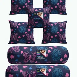Microfibre Bolster Pack of 7 Geometric Cushion & 2 Bolster Set - Butterfly Print-image-90