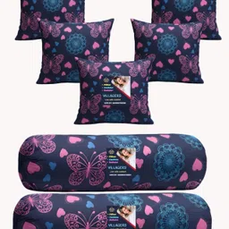 villagers Microfibre Bolster Pack of 7 Geometric Cushion & 2 Bolster Set - Butterfly Print-picture-24