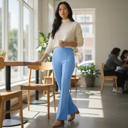 fuback Women Regular Fit Light Blue Viscose Rayon Trousers image 2