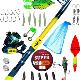 super fishing rod and reel full set comlete set kit Splly Yellow Fishing Rod-image-58