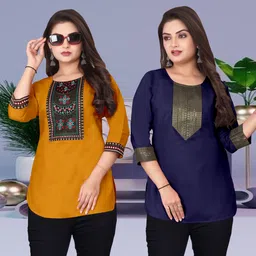 fsr Pack of 2 Women Solid Cotton Rayon A-line Kurta-picture-49