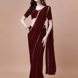 FORKEY Embroidered Kasavu Saree image 1