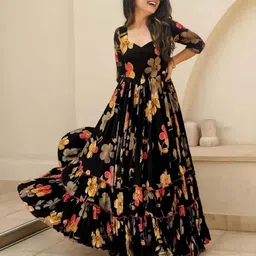 barters boutique Floral Print Cotton Rayon Stitched Anarkali Gown image 1