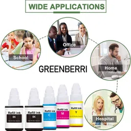 GREENBERRI Ink Compatible For GI790 G1000,G1010,G1100,G2000,G2002,G2010,G2012,G2100 Black + Tri Color Combo Pack Ink Bottle image 4