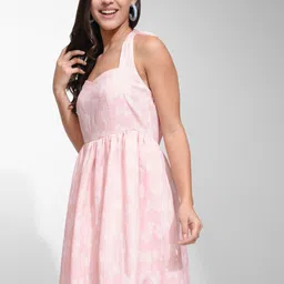 tokyo talkies Women Fit and Flare Pink Mini/Short Dress image 4