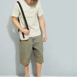 max URB_N Men Printed Round Neck Pure Cotton Beige T-Shirt image 4