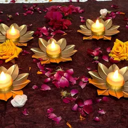 mhtraders Gold Iron Tealight Candle Holder Set of 10 for Decoration & Festivals Iron 10 - Cup Tealight Holder Set image 4