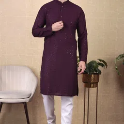 koshin Men Paisley, Embroidered Cotton Blend Straight Kurta-picture-39