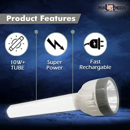 daily needs shop Emergency Rechargeable 2 in 1 Long Range LED Search & Torch Light 8 hrs Torch Emergency Light image 2