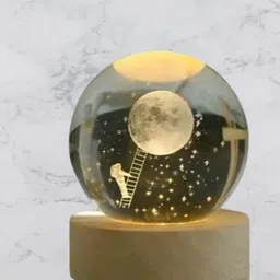 moonch 3D Moon Galaxy Crystal Ball Night Lamp with Wooden Base | LED Table Light Decor Table Lamp image 5