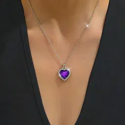 zarkan Hallmarked Silver Purple Heart Pendant With Link Chain Rhodium Silver Pendant Set-picture-17