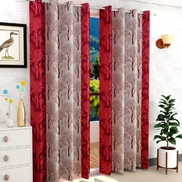 panipat textile hub 213 cm (7 ft) Door Polyester Semi Transparent Curtain (Pack Of 2)-picture-26