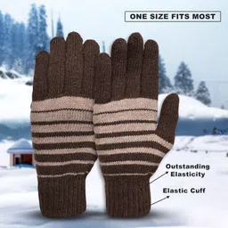 loom legacy Striped, Self Design, Printed Winter Men Gloves image 2