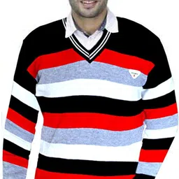 gsgold Men Striped V Neck Multicolor Sweater-picture-23
