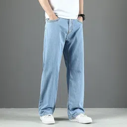 denim look Men Loose Fit Mid Rise Light Blue Jeans-picture-20