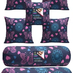 Microfibre Bolster Pack of 7 Geometric Cushion & 2 Bolster Set - Butterfly Print-image-78
