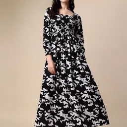 sheetal associates Women Fit and Flare Black, White Maxi/Full Length Dress image 3