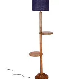 New Era Blue Jute Drum Shade Wood Natural Table Floor Lamp by New Era image 4