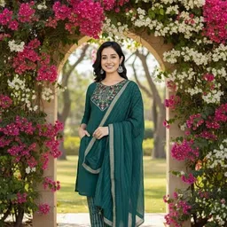 Represents The ethnic salwar kurta set & included dupatta with viscose rayon Embroidered Kurta, Churidar & Dupatta Set-image-16