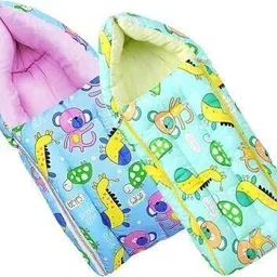 smartsolution 2 in 1 Baby's Cotton Sleeping and Carry Bag (0-6 Months) (Blue & Green) Sleeping and Carry Bag Printed-picture-16