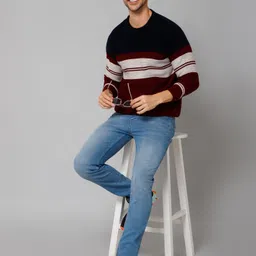 cantabil Men Striped Round Neck Red Sweater image 5