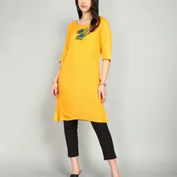 anvi creation Women Embroidered Viscose Rayon Straight Kurta image 3