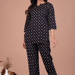 froebel Women Night Suit Set Black Printed-picture-14