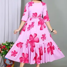inoxgarments Women A-line Pink Maxi/Full Length Dress image 2
