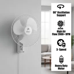 vinerov Turbo HS | 2000+ RPM | 90° Oscillation | Double Rope | Home, Office & Outdoor with 1 Year Warranty 400 mm Wall Fan image 2