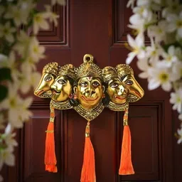 kriday craft Golden Metal Panchmukhi Hanuman Wall Hanging for Home & Office Décor Decorative Showpiece - 16 cm image 3