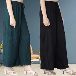 highstyles Pack of 2 Women Relaxed Black, Dark Green Lycra Blend Trousers-picture-24