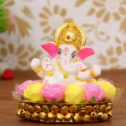 Yellow Polyresin Lord Ganesha Playing Dholak Idol By eCraftIndia image 1