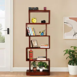 dzyn furnitures Affinity Teak Wood Bookshelf In Brown Finish image 1