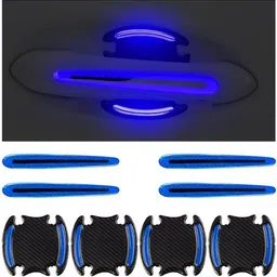 8PCS Car Door Bowl Scratch Guard Blue Reflective Carbon Fiber Stickers Car Reflector Light-image-84