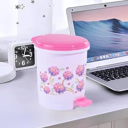kuber industries 3-Liters Mini Dustbin for Kitchen Waste & Bathroom | Small | Floral Pink Plastic Dustbin-picture-37