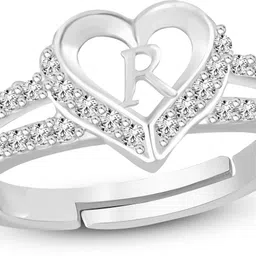 heer collection Valentine Ring Heart Alphabet 'R' Promise Propose Engagement Wedding Anniversary Brass, Stainless Steel, Copper, Alloy Cubic Zirconia Silver Plated Ring-picture-28