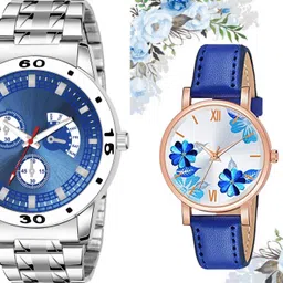 calf & co. New Trandy Stylish Analog Collection Watch_Calf_15_Flower_Blue Analog Watch - For Men & Women Calf_15_Flower_Blue image 1