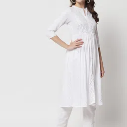 Women Chikan Embroidery Cotton Rayon Flared Kurta-image-44