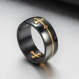 18k Dual Gold plated Jesus Cross fingerring Christian jewellery Men Stainless Steel Gold Plated Ring-image-33