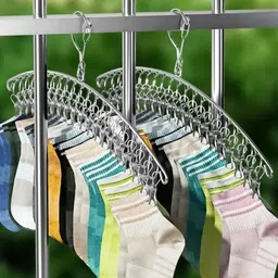 20 Clips Sock Drying Rack, Swivel Hook Wind-proof Clothes Hanger Rack for Socks, Stainless Steel Cloth Clips-image-0