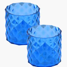 glowhere Blue Diamond Cut Tealight Holder Set of 2 – Décor for Diwali & Weddings Plastic 2 - Cup Candle Holder Set image 5
