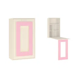 adona Calypso Kids Wall Mounted Folding Study Desk and Built In Bookshelf in Light Wood English Pink Colour image 2