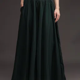 Women Relaxed, Flared Dark Green Viscose Rayon Trousers-image-8