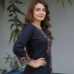 chafi collection Women Embroidered Wool Straight Kurta image 2