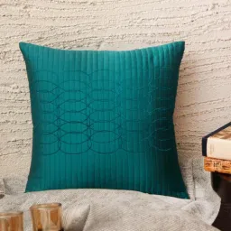 Teal Textured Polyester 16 x 16 Inches Cushion Cover by Zeba-picture-28