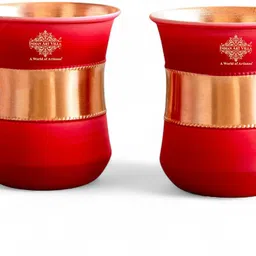 indianartvilla (Pack of 2) Copper Half Hammered Half Silk Finish Red Ombre Glass, 300 ML, 2 pcs Glass Water/Juice Glass-picture-41