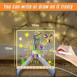 msclickcart 3D Acrylic Writing Board With Pen & LED Light 15 cm Acrylic Sheet image 3