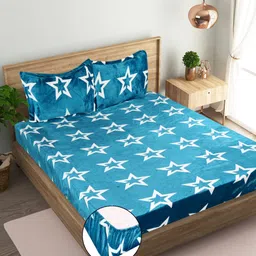 lathwal crations Velvet Double Fitted (Elastic) 280 TC Printed Bedsheet-picture-25